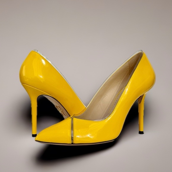 CHARLOTTE OLYMPIA Natalie PVC-trimmed Patent-leather Pumps Size 8 👠 - Picture 3 of 11